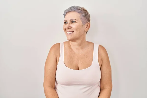 Middle Age Caucasian Woman Standing White Background Looking Away Side — Stock Photo, Image