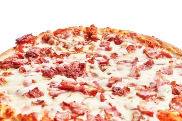 Single italian bacon pizza over white isolated background