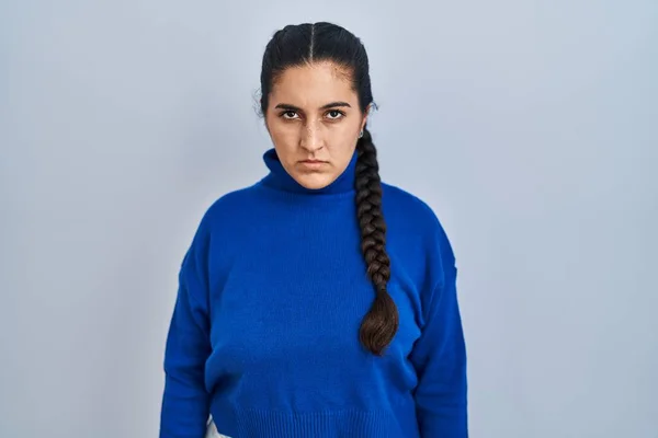 Young Hispanic Woman Standing Isolated Background Skeptic Nervous Frowning Upset — Stock Photo, Image