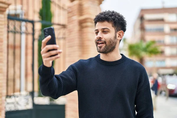 Young Arab Man Smiling Confident Having Video Call Street — Stock Fotó
