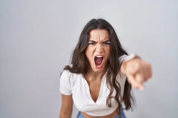 Young Teenager Girl Standing White Background Pointing Displeased Frustrated Camera — Stockfoto