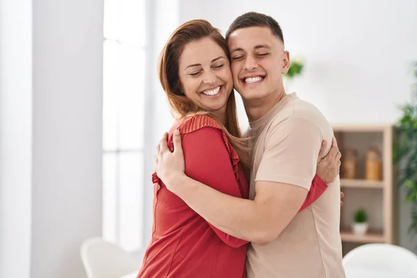 Man Woman Mother Son Hugging Each Other Home — Foto de Stock