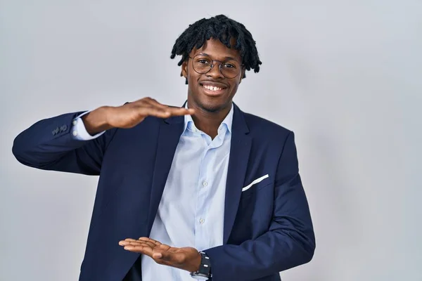 Young African Man Dreadlocks Wearing Business Jacket White Background Gesturing — Stock Photo, Image