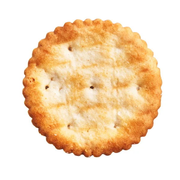 Heerlijke Single Zoute Biscuit Geïsoleerde Witte Achtergrond — Stockfoto