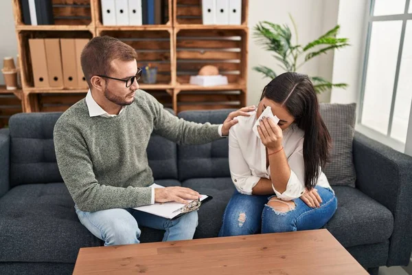 Man and woman psychology and patient having psychologist session counseling for depression at psychology clinic