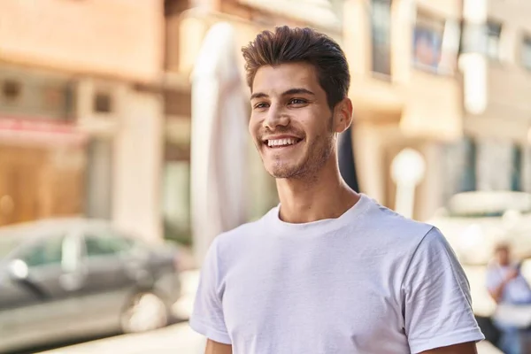 Young Hispanic Man Smiling Confident Looking Side Park — Stock Photo, Image
