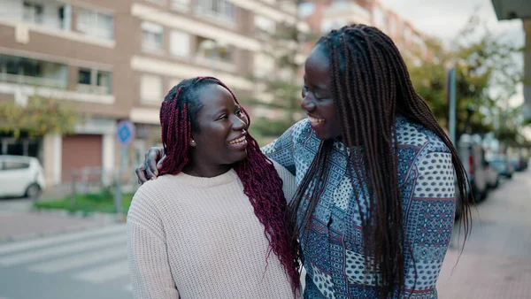 Two African American Friends Smiling Confident Hugging Each Other Standing — ストック写真