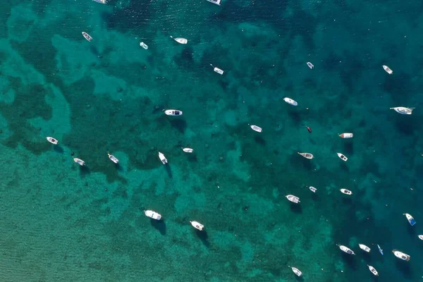 Aerial View Boats Crystal Clear Turquoise Adriatic Sea Croatia — Foto Stock