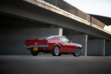 Wroclaw, Poland - May 11, 2022: Beautiful classic Ford Mustang Mach One built in 1969. Absolute dream car
