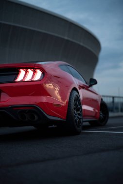 Wroclaw, Poland - August 15, 2022: Detail shot of Ford Mustang GT taillights