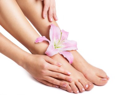 Female legs and hands with flower clipart