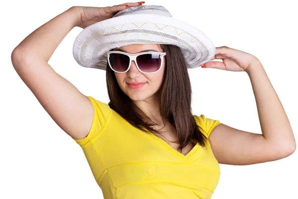 Happy girl wearing sunglasses and hat — Stock Photo, Image