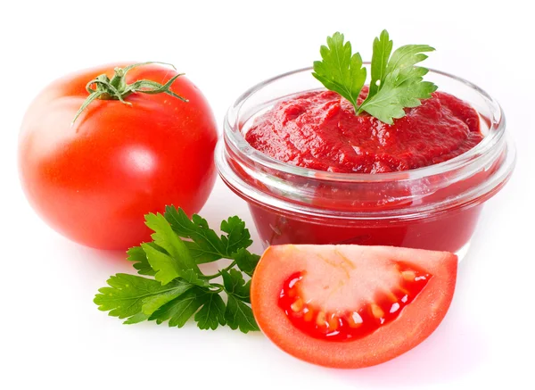 Fresh tomatoes with paste — Stock Photo, Image