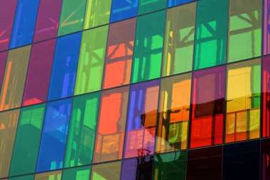 Montreal, Canada - July 26, 2008: detail of Montreal Convention Centre (Palais des congres de Montreal) with its colorful glass facade.