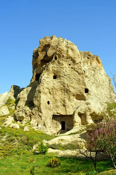 Ancient Town Goreme Its Houses Churches Carved Stone Fairy Chimneys —  Fotos de Stock