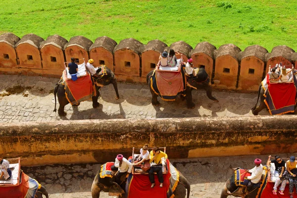 Amer India August 2016 Tourists Taking Ride Elephant Amber Fort — Stockfoto