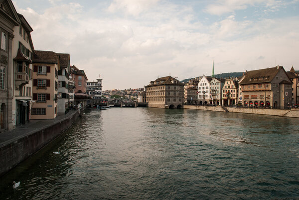 The view if Limmat embankment in Zurich