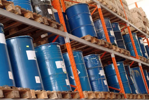 Storage Chemical Materials Blue Barrels — Stock Photo, Image