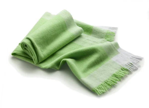 Green Soft Cashmere Wool Scarf Resting White Surface — стоковое фото