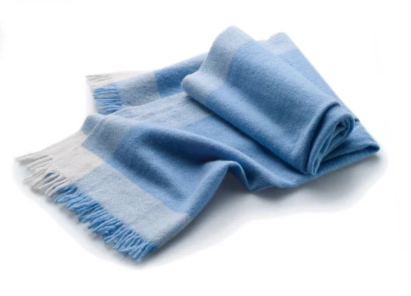 Light Blue Soft Cashmere Wool Scarf Resting White Surface — стоковое фото