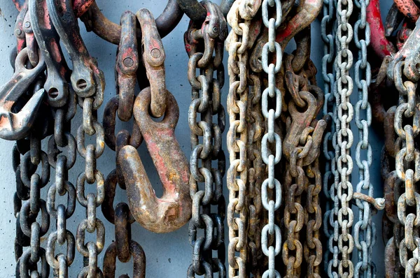 Chains Work Hooks Various Sizes Hang Forming Texture — Stok fotoğraf