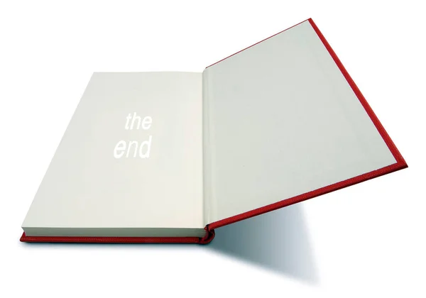 Book Open Last Page Word End Appears — Stock Photo, Image