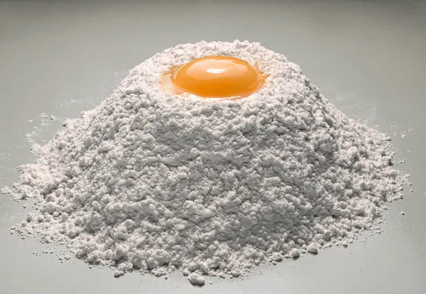 Preparation Cake Volcano Flour Egg Yolk Top Neutral Background — Foto Stock