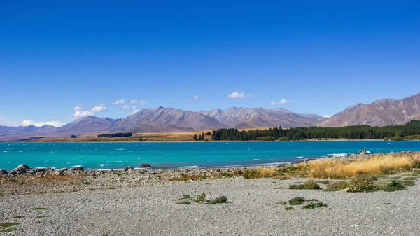 ニュージーランドのテカポ湖と南アルプスの風景 — ストック写真