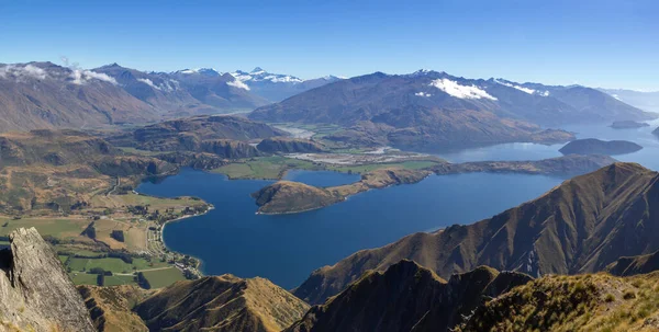 Lake Wanaka Aerial View Landscape Panorama Roy Peak New Zealand — Stok fotoğraf