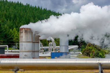 Hot steam of geothermal energy, Wairakei, New Zealand 