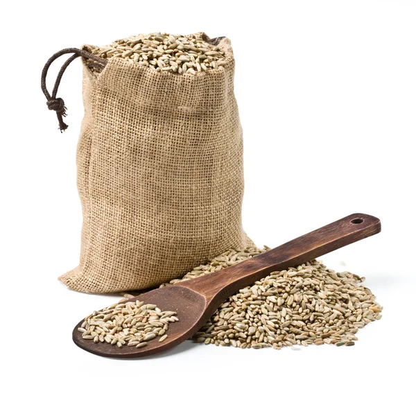 ライ麦のバッグと木製のスプーン — ストック写真