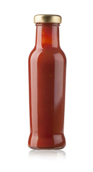 Glass jar of hot tomato sauce — Stock Photo, Image