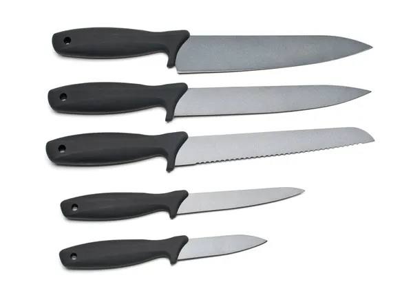 Set di coltelli da cucina in acciaio — Foto Stock