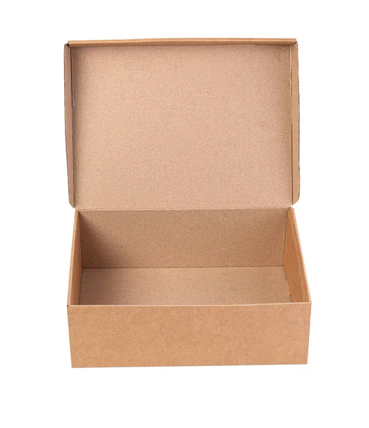 Open Brown Kraft Paper Box Isolated White Clipping Path — Stock Photo, Image