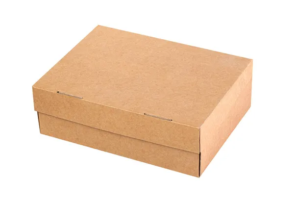 Brązowe Pudełko Papierowe Kraft Izolowane Biało Ścieżką Wycinania — Zdjęcie stockowe