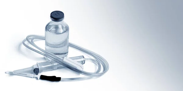 Glass Medicine Bottle Syringe Injection Dropper System Isolated White Copy — Stock Photo, Image