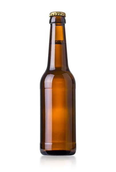 Brown Beer Bottle Isolated White Background Clipping Path — Stock Photo, Image