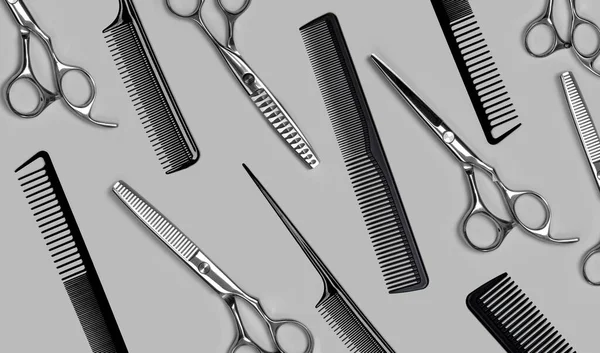 프로페셔널 Haircutting Scissors 그리고 그레이의 브러시 스튜디오 — 스톡 사진