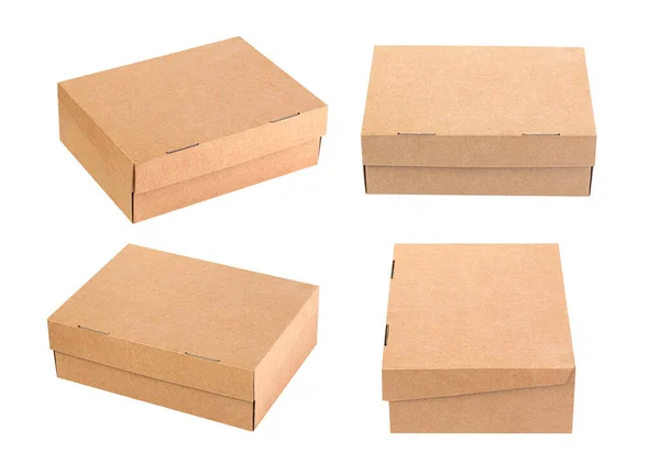 Set Brown Kraft Paper Box Isolated White — Stock Photo, Image