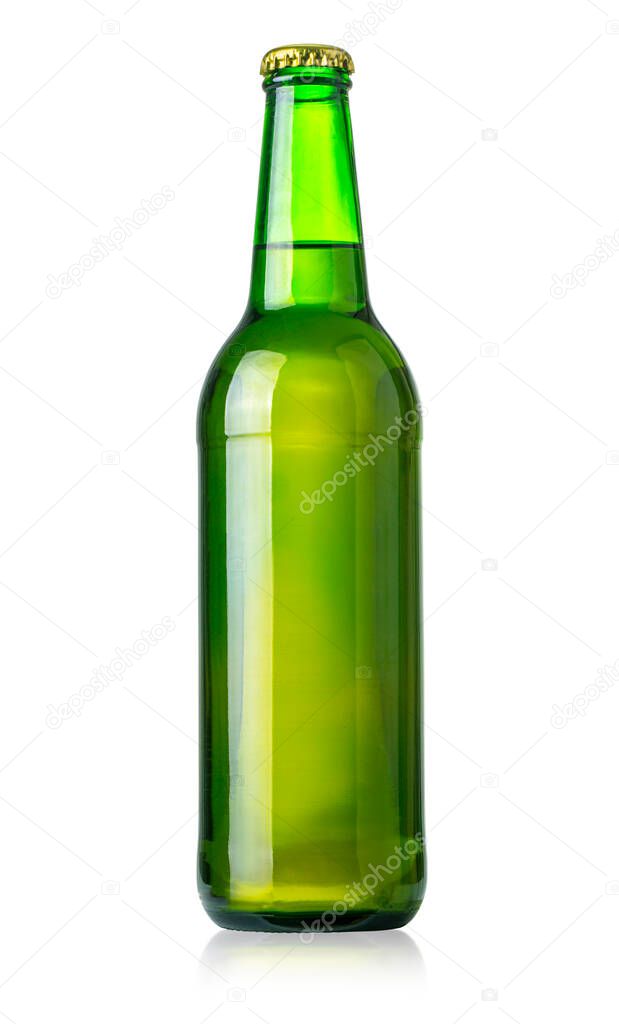 green beer bottle isolated on white background with clipping path