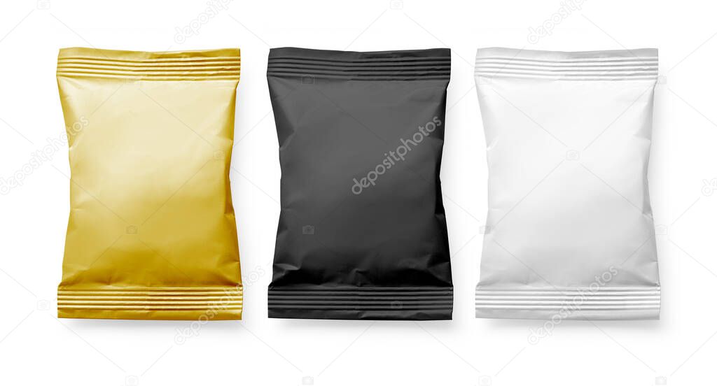 White, gold and black paper package isolated on white background with clipping path