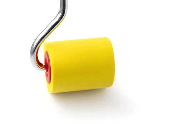 Yellow Rubber Paint Roller White Background — Stock Photo, Image