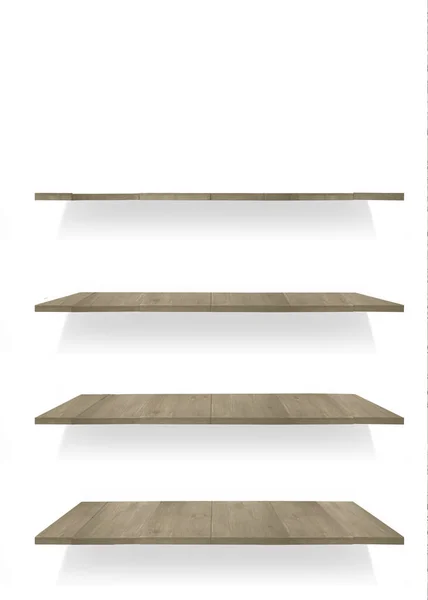 あなたのデザインの利便性のためにA4形式で配置された白い背景に木製の棚のコレクション — ストック写真