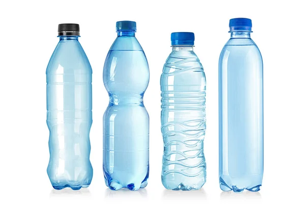 Set Van Plastic Flessen Met Deksels Geïsoleerd Witte Achtergrond — Stockfoto