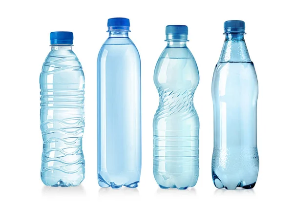 Zestaw Plastikowych Butelek Wieczkami Izolowanymi Białym Tle — Zdjęcie stockowe