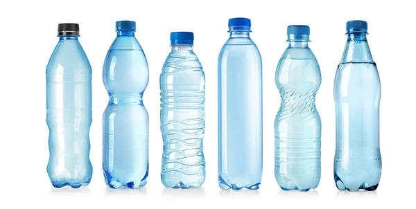 Zestaw Plastikowych Butelek Wieczkami Izolowanymi Białym Tle — Zdjęcie stockowe