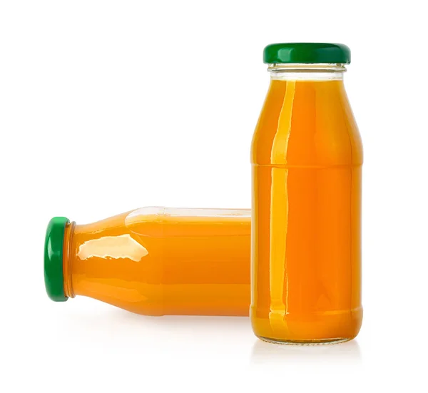 Butelki Soku Pomarańczowego Izolowane Białym Tle — Zdjęcie stockowe