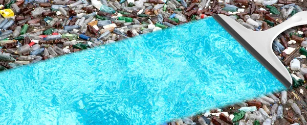 Plastic Het Water Schoonmaken Plastische Vervuiling Milieuproblematisch Concept Schoonmaken Van — Stockfoto