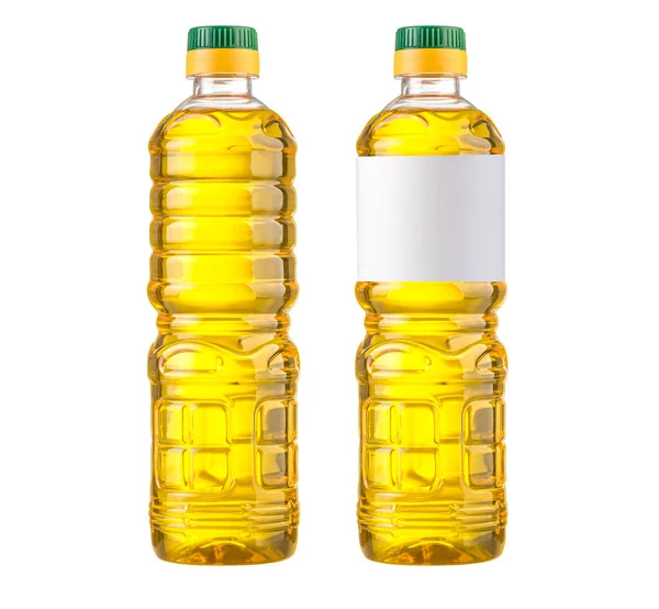 Πλαστικό Μπουκάλι Φυτικού Ελαίου Μονωμένο Λευκό Φόντο Διάταξη Της Συσκευασίας — Φωτογραφία Αρχείου