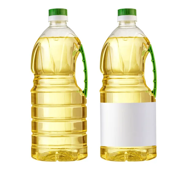 Plastikowa Butelka Oleju Roślinnego Izolowana Białym Tle Układ Opakowania Butelką — Zdjęcie stockowe